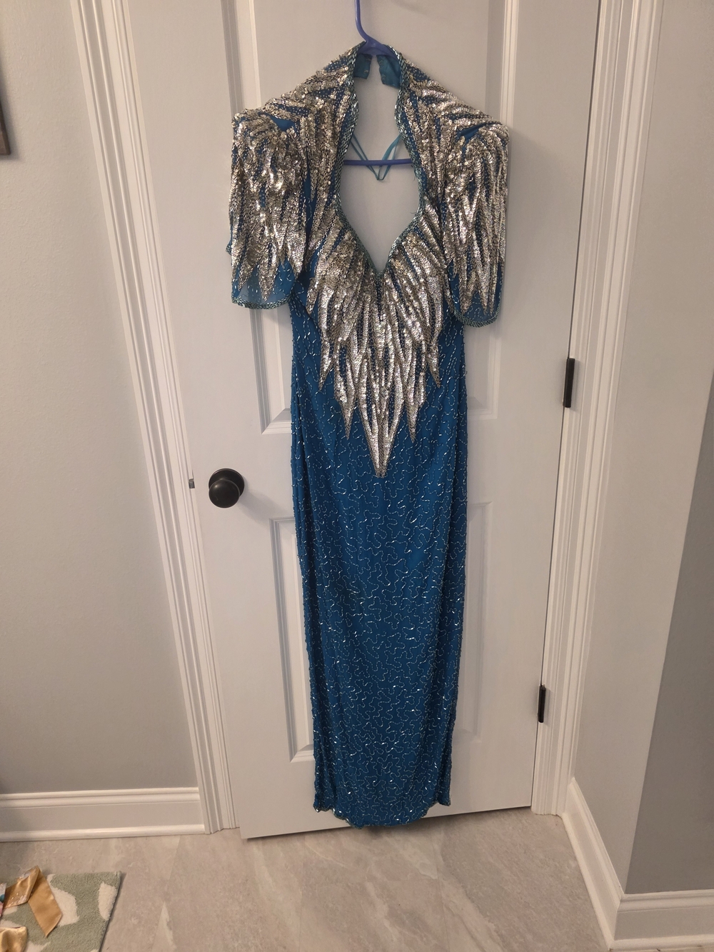Vintage Alyce Designs 100% Silk Heavily Beaded Teal Gown Size 10 - Picture 1 of 5
